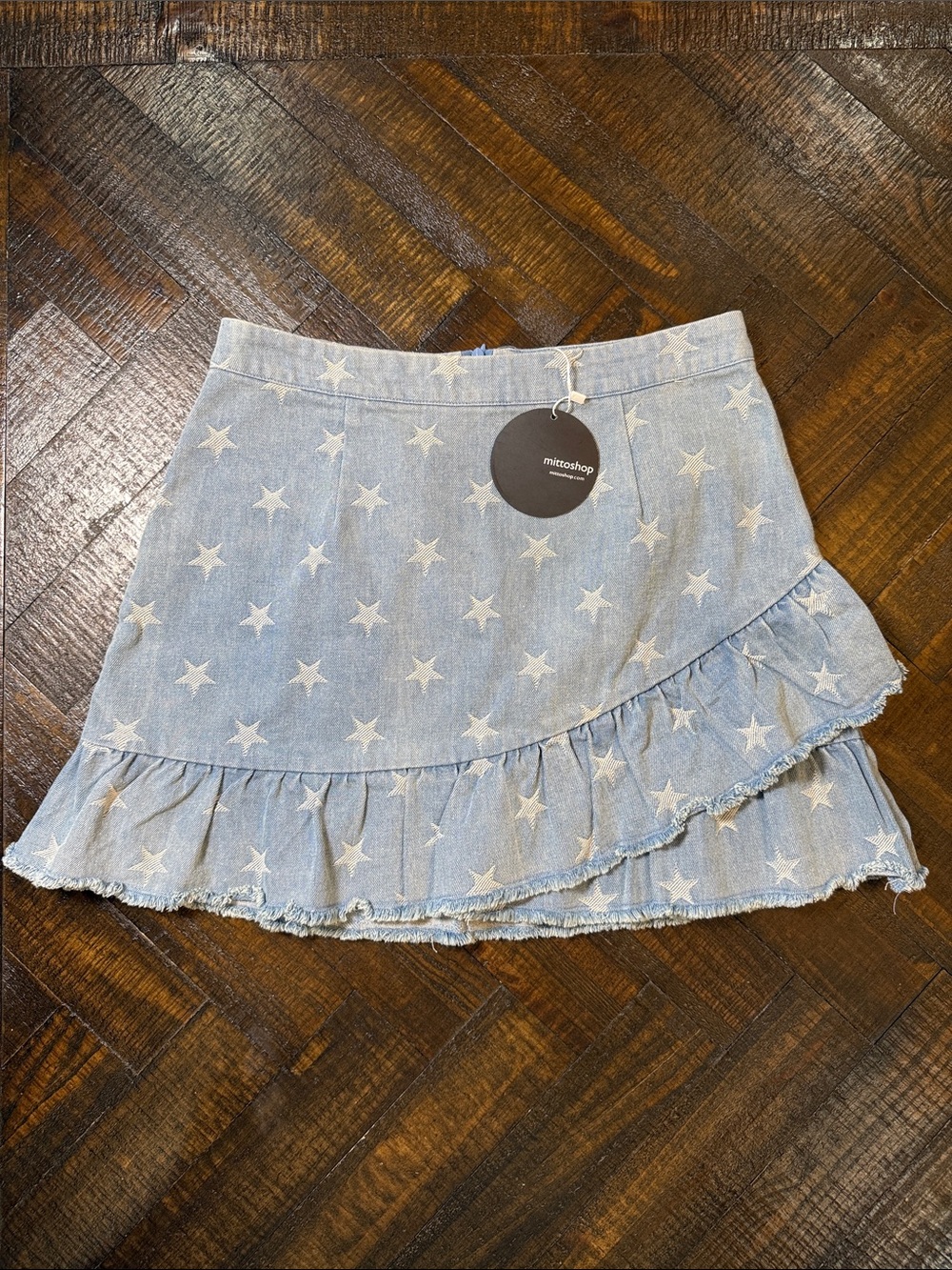 Mittoshop Star Embroidered Denim‎ Ruffle Mini Skirt Small NWT Americana